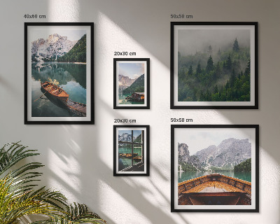 Set of 5 wall art pieces Calm mountain lakes boats
