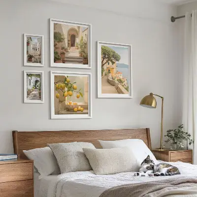 Framed photo set featuring charming seaside streets