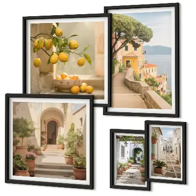 Framed photo set featuring charming seaside streets
