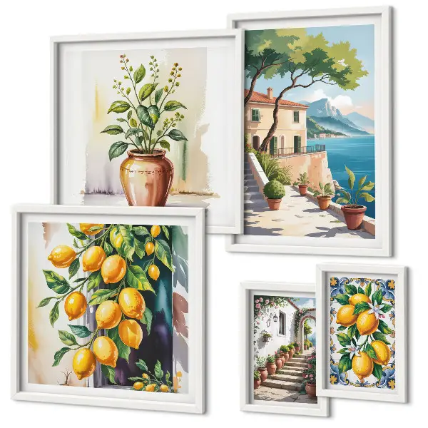 Set of 5 wall art pieces landscapes featuring citrus trees and lush vegetation