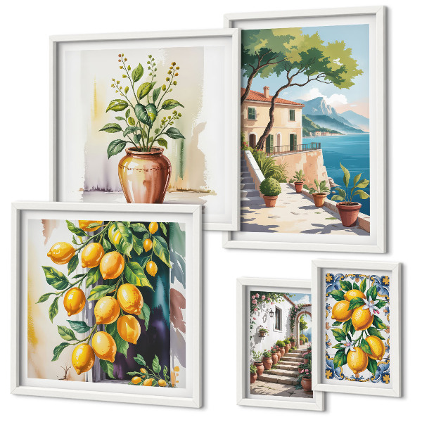 Set of 5 wall art pieces Landscapes with citrus trees and vegetation