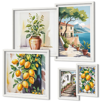 Set of 5 wall art pieces Landscapes with citrus trees and vegetation