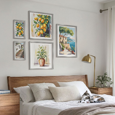 Set of 5 wall art pieces Landscapes with citrus trees and vegetation