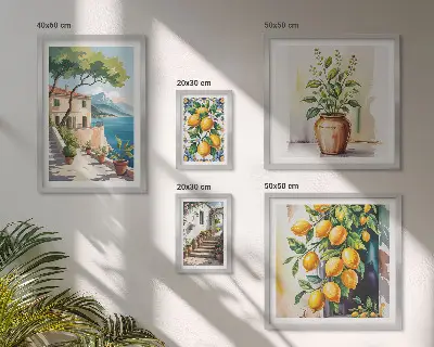 Set of 5 wall art pieces landscapes featuring citrus trees and lush vegetation