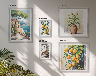 Set of 5 wall art pieces Landscapes with citrus trees and vegetation
