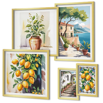 Set of 5 wall art pieces Landscapes with citrus trees and vegetation