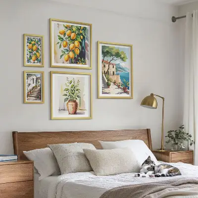 Set of 5 wall art pieces landscapes featuring citrus trees and lush vegetation