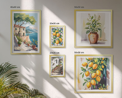 Set of 5 wall art pieces Landscapes with citrus trees and vegetation