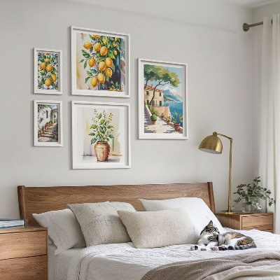Set of 5 wall art pieces Landscapes with citrus trees and vegetation