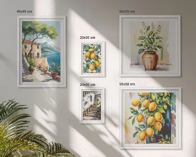 Set of 5 wall art pieces landscapes featuring citrus trees and lush vegetation