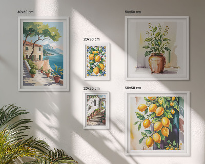 Set of 5 wall art pieces Landscapes with citrus trees and vegetation
