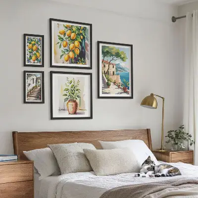 Set of 5 wall art pieces landscapes featuring citrus trees and lush vegetation