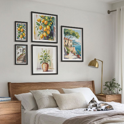 Set of 5 wall art pieces Landscapes with citrus trees and vegetation