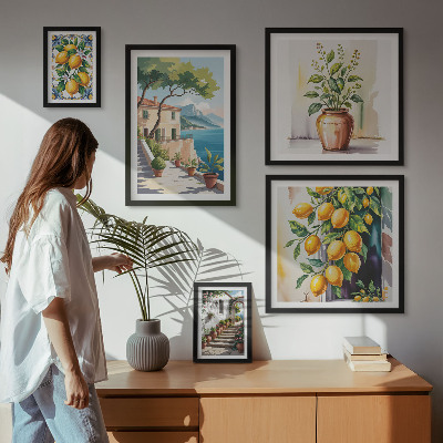 Set of 5 wall art pieces Landscapes with citrus trees and vegetation