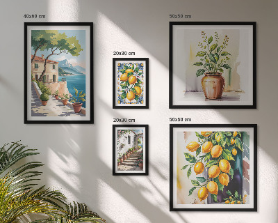 Set of 5 wall art pieces Landscapes with citrus trees and vegetation