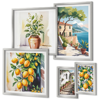 Set of 5 wall art pieces Landscapes with citrus trees and vegetation