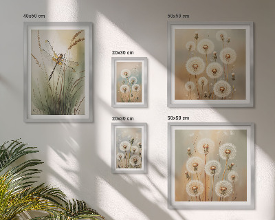 Framed photo set Floral motifs of dragonflies and dandelions