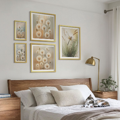 Framed photo set Floral motifs of dragonflies and dandelions