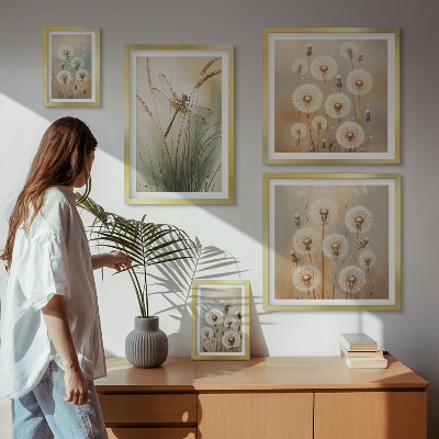 Framed photo set Floral motifs of dragonflies and dandelions