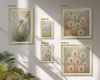Framed photo set Floral motifs of dragonflies and dandelions