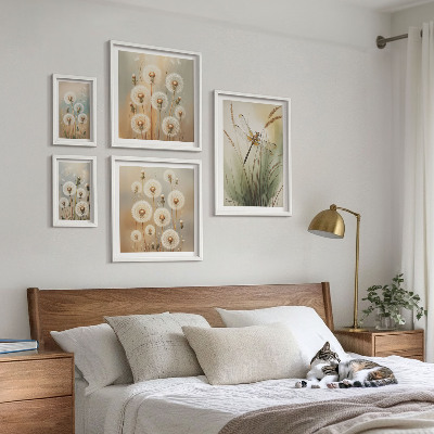 Framed photo set Floral motifs of dragonflies and dandelions
