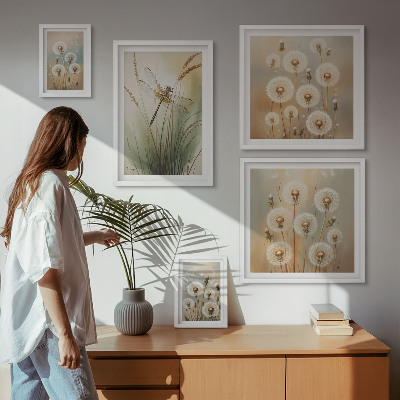 Framed photo set Floral motifs of dragonflies and dandelions