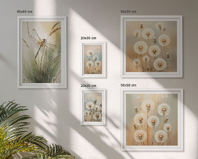 Framed photo set Floral motifs of dragonflies and dandelions