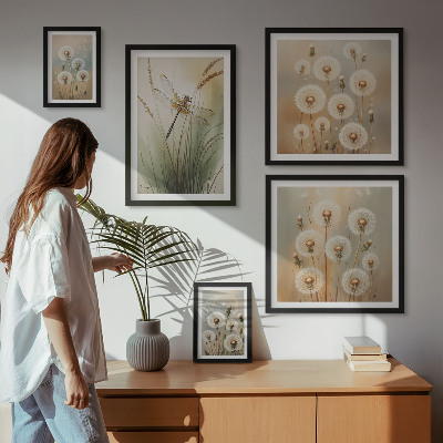 Framed photo set Floral motifs of dragonflies and dandelions