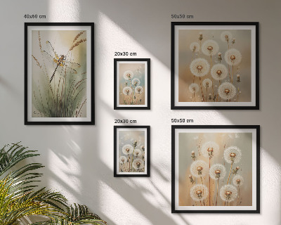 Framed photo set Floral motifs of dragonflies and dandelions