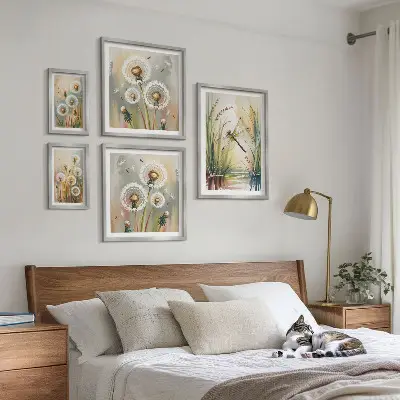 Set of 5 floral dragonfly wall art pieces in a nature style