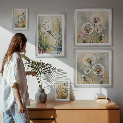 Set of 5 wall art pieces Floral dragonflies in nature style