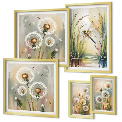 Set of 5 floral dragonfly wall art pieces in a nature style