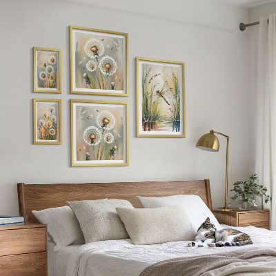 Set of 5 wall art pieces Floral dragonflies in nature style