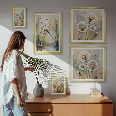 Set of 5 wall art pieces Floral dragonflies in nature style