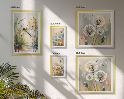 Set of 5 wall art pieces Floral dragonflies in nature style
