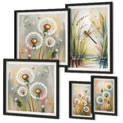 Set of 5 floral dragonfly wall art pieces in a nature style