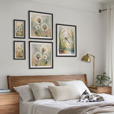 Set of 5 wall art pieces Floral dragonflies in nature style