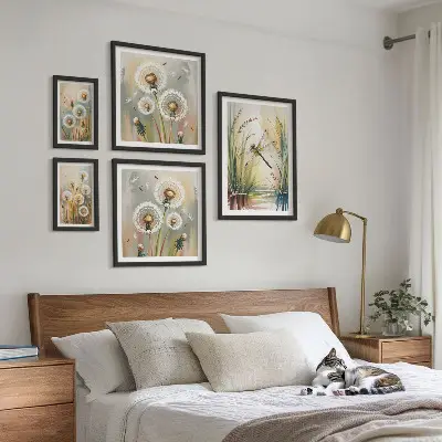 Set of 5 floral dragonfly wall art pieces in a nature style