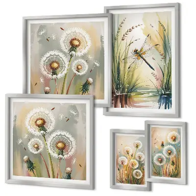 Set of 5 floral dragonfly wall art pieces in a nature style