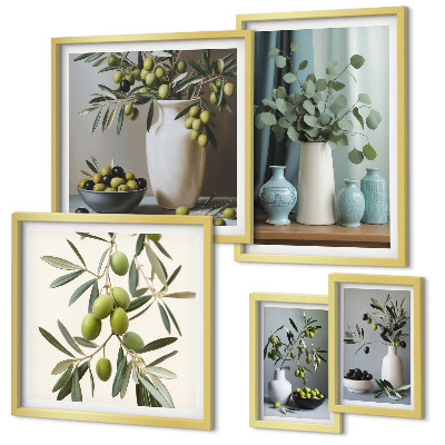 Gallery wall Green olives in a vase decorations