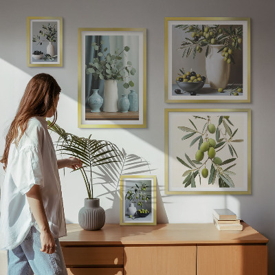Gallery wall Green olives in a vase decorations