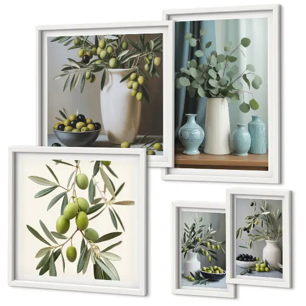 Framed photo set Green olives flowers Scandinavian style