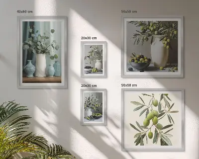 Framed photo set green olives and flowers in a Scandinavian style