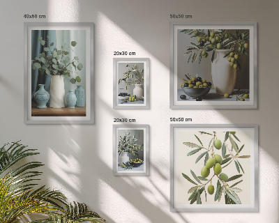 Framed photo set Green olives flowers Scandinavian style