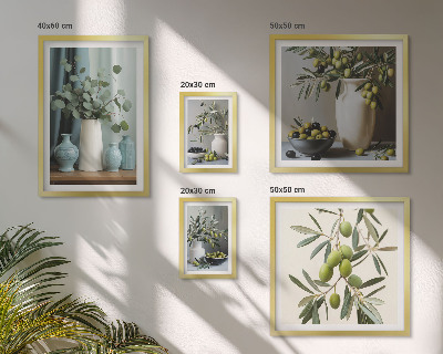 Framed photo set Green olives flowers Scandinavian style