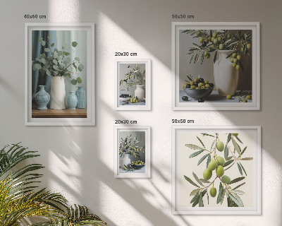 Framed photo set Green olives flowers Scandinavian style