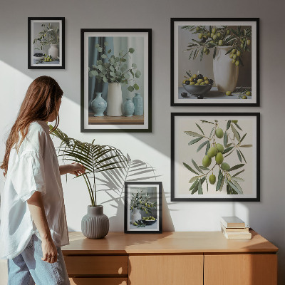 Framed photo set Green olives flowers Scandinavian style