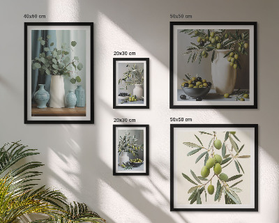 Framed photo set Green olives flowers Scandinavian style