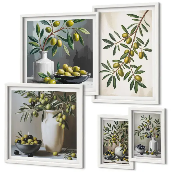5-Piece Wall Art Set with olive accents in a rustic style