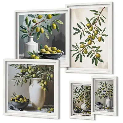 5-Piece Wall Art Set with olive accents in a rustic style